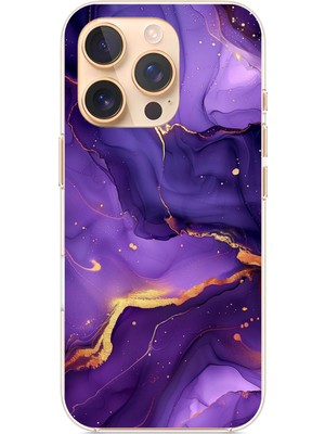 TechTree iPhone 16 Pro Uyumlu Ametist Taşı Mor Mermer Baskılı Silikon Kılıf