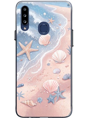 TechTree Samsung Galaxy A20S Uyumlu Sahil Deniz Kabuğu Baskılı Silikon Kılıf