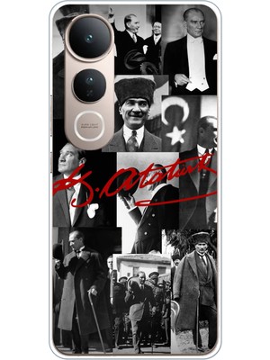 TechTree Vivo V50 Lite Uyumlu Kırmızı Mustafa Kemal Atatürk Imza Baskılı Silikon Kılıf