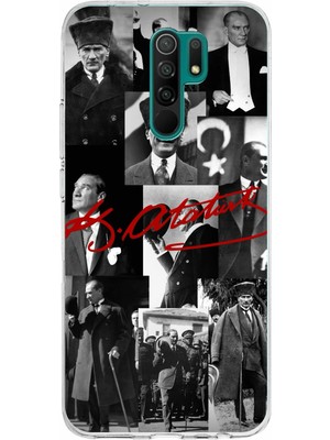 TechTree Redmi 9 Uyumlu Kırmızı Mustafa Kemal Atatürk Imza Baskılı Silikon Kılıf