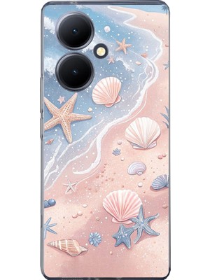 TechTree Vivo V29 Lite Uyumlu Sahil Deniz Kabuğu Baskılı Silikon Kılıf
