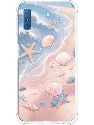 TechTree Samsung Galaxy A7 2018 Uyumlu Sahil Deniz Kabuğu Baskılı Silikon Kılıf