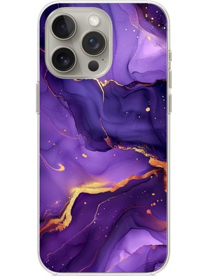 TechTree iPhone 15 Pro Max Uyumlu Ametist Taşı Mor Mermer Baskılı Silikon Kılıf