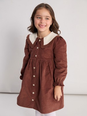 Lc Waikiki Yeni Sezon Bebe Yaka Kız Çocuk Kadife Elbise