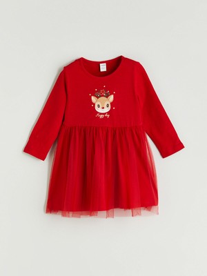 Lc Waikiki Yeni Sezon Bisiklet Yaka Yılbaşı Temalı Kız Çocuk Elbise