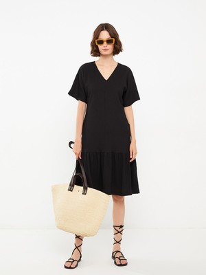 Lc Waikiki Yeni Sezon V Yaka Düz Kısa Kollu Kadın Elbise