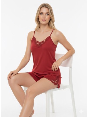 Cherry Queen  Mikro Penye Dantel Şortlu Gecelik Takımı – Yumuşak, Esnek, Şık