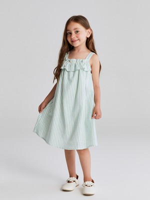 Lc Waikiki Yeni Sezon Kare Yaka Çizgili Kız Çocuk Elbise