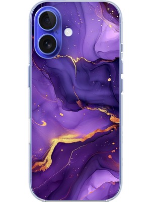 TechTree iPhone 16 Uyumlu Ametist Taşı Mor Mermer Baskılı Silikon Kılıf