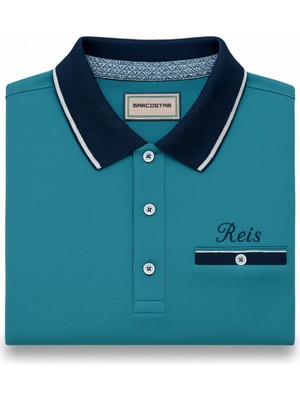 Tesbihane Kişiye Özel Nakışlı Kısa Kollu Triko Yaka Premium Turkuaz Tişört M