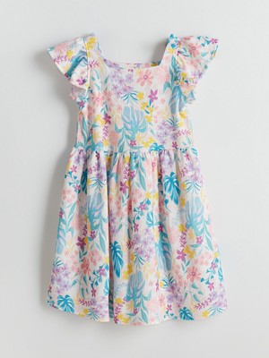 Lc Waikiki Yeni Sezon Çiçekli Diz Üstü Fırfırlı Kız Çocuk Elbise