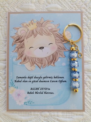 İ&DBABY 24 Adet Özel Tasarım Aslan ve Mavi Anahtarlık Hastane Yeni Doğan 40 Mevlidi Dağıtmalık Hediyelik