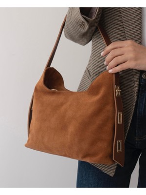 MİALES %100 Hakiki Süet Deri Fermuar Kapama ve Iç Cep Detaylı Kadın Omuz Çantası