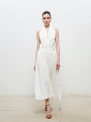 Lc Waikiki Yeni Sezon Halter Yaka Kuşaklı Saten Elbise