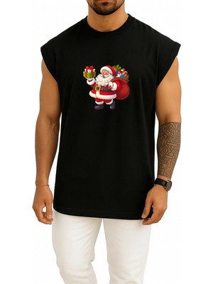 Bahriyeli Collection Oversize Noel Baba Yılbaşı Göğüs Baskılı Atlet