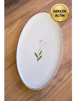 Tabak Evi Porselen Natura Çuha Altın Yaldızlı Oval Kayık 32,50X17X2,50CM Tekli