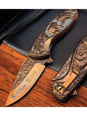 İşte Bu Kişiye Özel Isimli Columbia Araç Baskılı Ayılı Çakı FX-2510-B 20 cm Kutulu Paslanmaz Cep Çakı