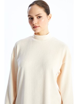 Lc Waikiki Yeni Sezon Yarım Balıkçı Yaka Düz Uzun Kollu Kadın Kadife Tunik