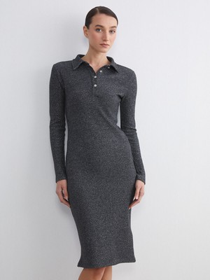 Lc Waikiki Yeni Sezon Gömlek Yaka Parlak Görünümlü Elbise