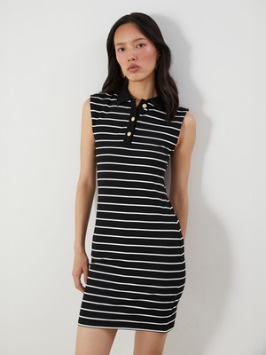 Lc Waikiki Yeni Sezon Polo Yaka Çizgili Mini Elbise