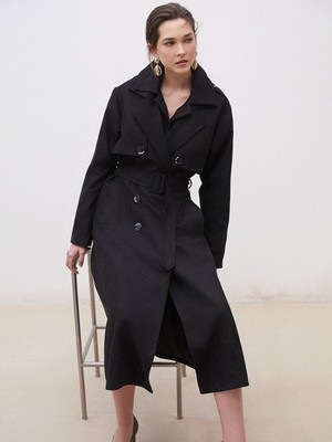 Lc Waikiki Yeni Sezon Ceket Yaka Süet Görünümlü Kadın Trençkot