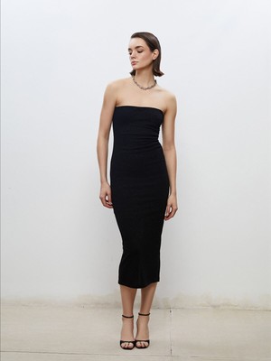 Lc Waikiki Yeni Sezon Straplez Yaka Simli Büzgülü Bodycon Elbise