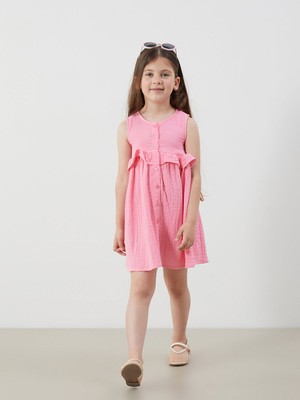 Lc Waikiki Yeni Sezon Önden Düğmeli Müslin Kız Çocuk Elbise
