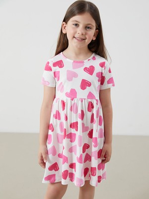 Lc Waikiki Yeni Sezon Bisiklet Yaka Baskılı Kız Çocuk Penye Elbise