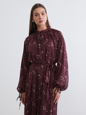 Lc Waikiki Yeni Sezon Desenli Belden Oturtmalı Şifon Elbise