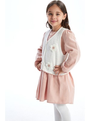 Lc Waikiki Yeni Sezon Bisiklet Yaka Kız Çocuk Triko Elbise ve Yelek 2'li