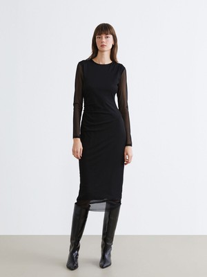 Lc Waikiki Yeni Sezon Bisiklet Yaka Büzgülü Bodycon Elbise