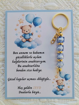 İ&DBABY 48 Adet Özel Tasarım Ayıcık ve Mavi Anahtarlık Hastane Yeni Doğan 40 Mevlidi Dağıtmalık Hediyelik