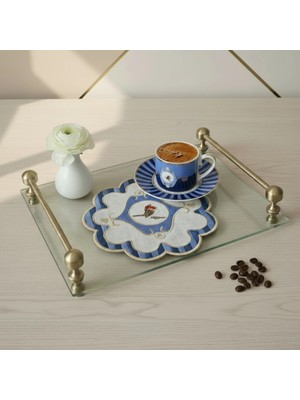 AGBTREND 2 Adet Mavi Pip Studio Uyumlu Nakışlı Kuş Detaylı Kokteyl Sunum Peçetesi