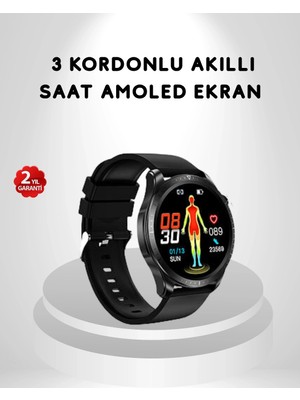 Ceylan Adam Amoled Ekranlı Akıllı Saat – 3 Kordon Seçenekli, Suya Dayanıklı, Kalp Atış ve Uyku Takip Özellikli