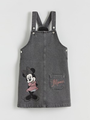 Lc Waikiki Yeni Sezon Kare Yaka Minnie Mouse Baskılı Kız Çocuk Jean Salopet Elbise