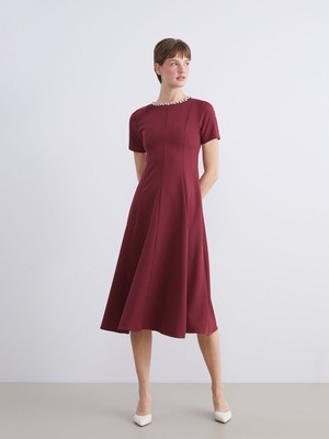 Lc Waikiki Yeni Sezon Bisiklet Yaka Taş Detaylı Krep Elbise