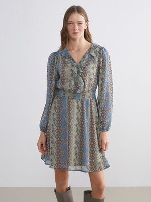 Lc Waikiki Yeni Sezon V Yaka Çiçekli Şifon Belden Oturtmalı Mini Elbise