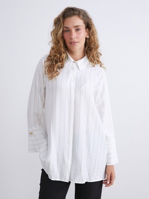 Lc Waikiki Yeni Sezon Büyük Beden Çizgili Kadın Gömlek Tunik