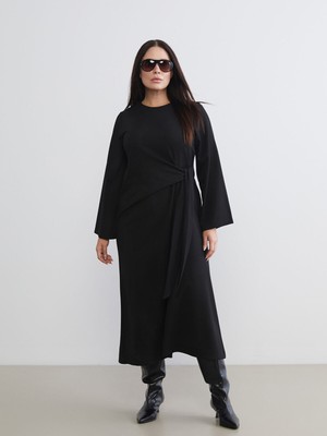 Lc Waikiki Yeni Sezon Büyük Beden Bisiklet Yaka Büzgülü Elbise