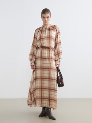 Lc Waikiki Yeni Sezon Bağlamalı Yaka Ekose Elbise