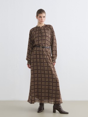 Lc Waikiki Yeni Sezon Bağlamalı Yaka Ekose Elbise