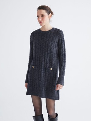 Lc Waikiki Yeni Sezon Bisiklet Yaka Kendinden Desenli Mini Triko Elbise