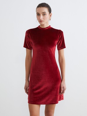 Lc Waikiki Yeni Sezon Dik Yaka A Kesim Kadife Mini Elbise