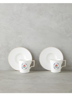 English Home Charmed Bloom Porselen 4 Parça 2 Kişilik Double Kahve Fincan Takımı 155 ml Beyaz-Gold