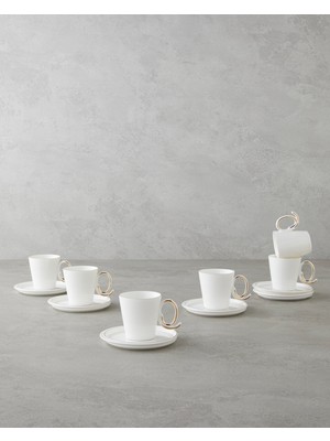 English Home Ivory Porselen 12 Parça 6 Kişilik Kahve Fincan Takımı 85 ml Beyaz-Gold