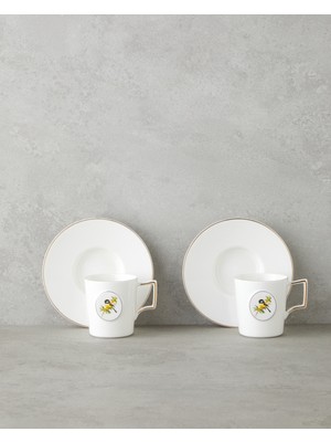English Home Charmed Dream Porselen 4 Parça 2 Kişilik Double Kahve Fincan Takımı 155 ml Beyaz-Gold