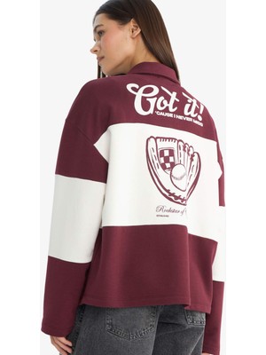 DeFacto Regular Fit Polo Yaka Sırt Baskılı Sweatshirt G3882AX25WN