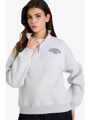 DeFacto Oversize Geniş Kalıp Yarım Fermuarlı Baskılı Sweatshirt G3716AX25WN