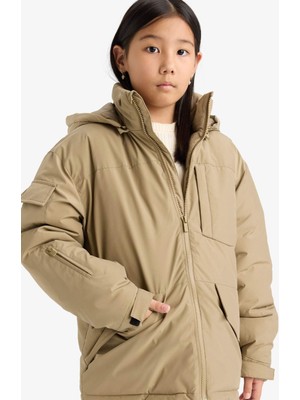 DeFacto Çıkarılabilir Suni Kürk Yaka Kapüşonlu Parka Kız Çocuk F0045A825AU