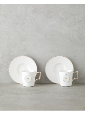 English Home Charmed Glow Porselen 4 Parça 2 Kişilik Double Kahve Fincan Takımı 155 ml Beyaz-Gold